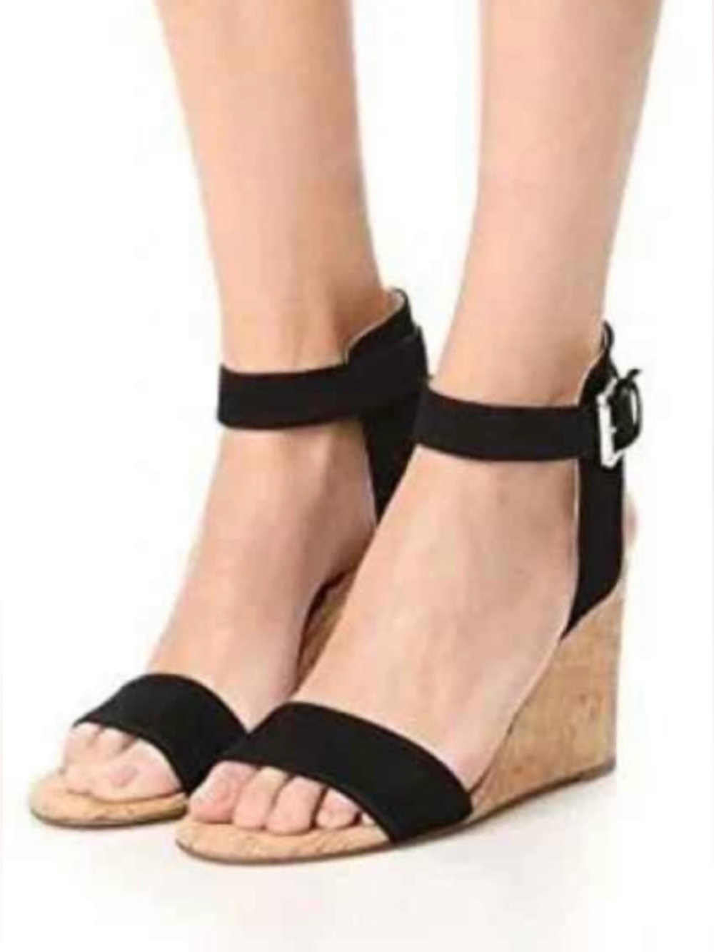 Sam Edelman Willow Black Suede Cork Wedge Sandals